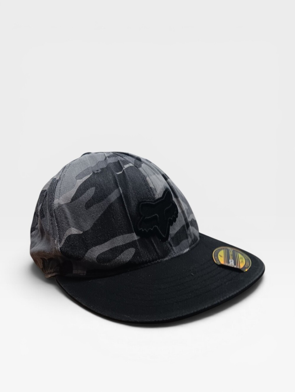 Y2k Fox Racing Black & Gray Camo Five-Panel Fitted Cap